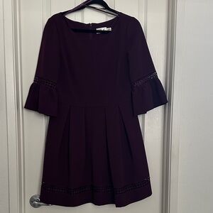 Eliza J Plum Fit-and-Flare Dress with Bell Sleeves